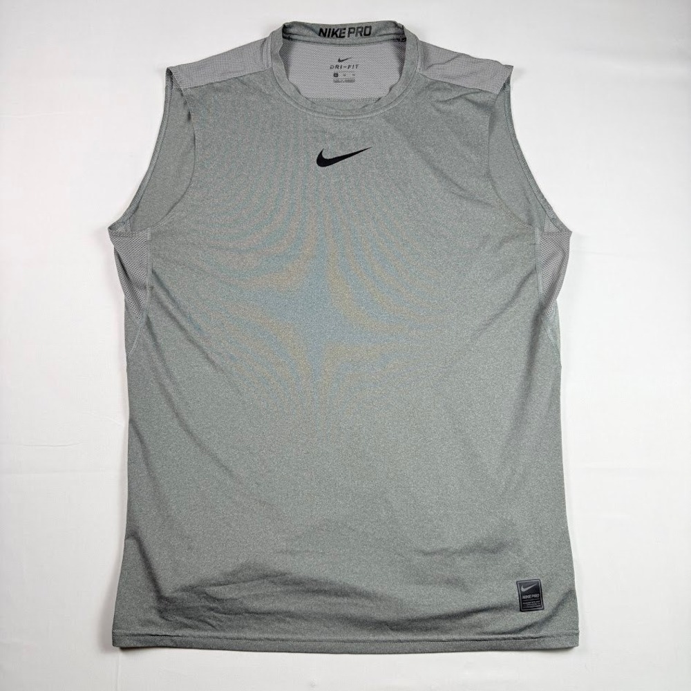 Nike Pro Dri-FIT Mens XL Gray Sleeveless Training Top Mesh Tank Center Swoosh